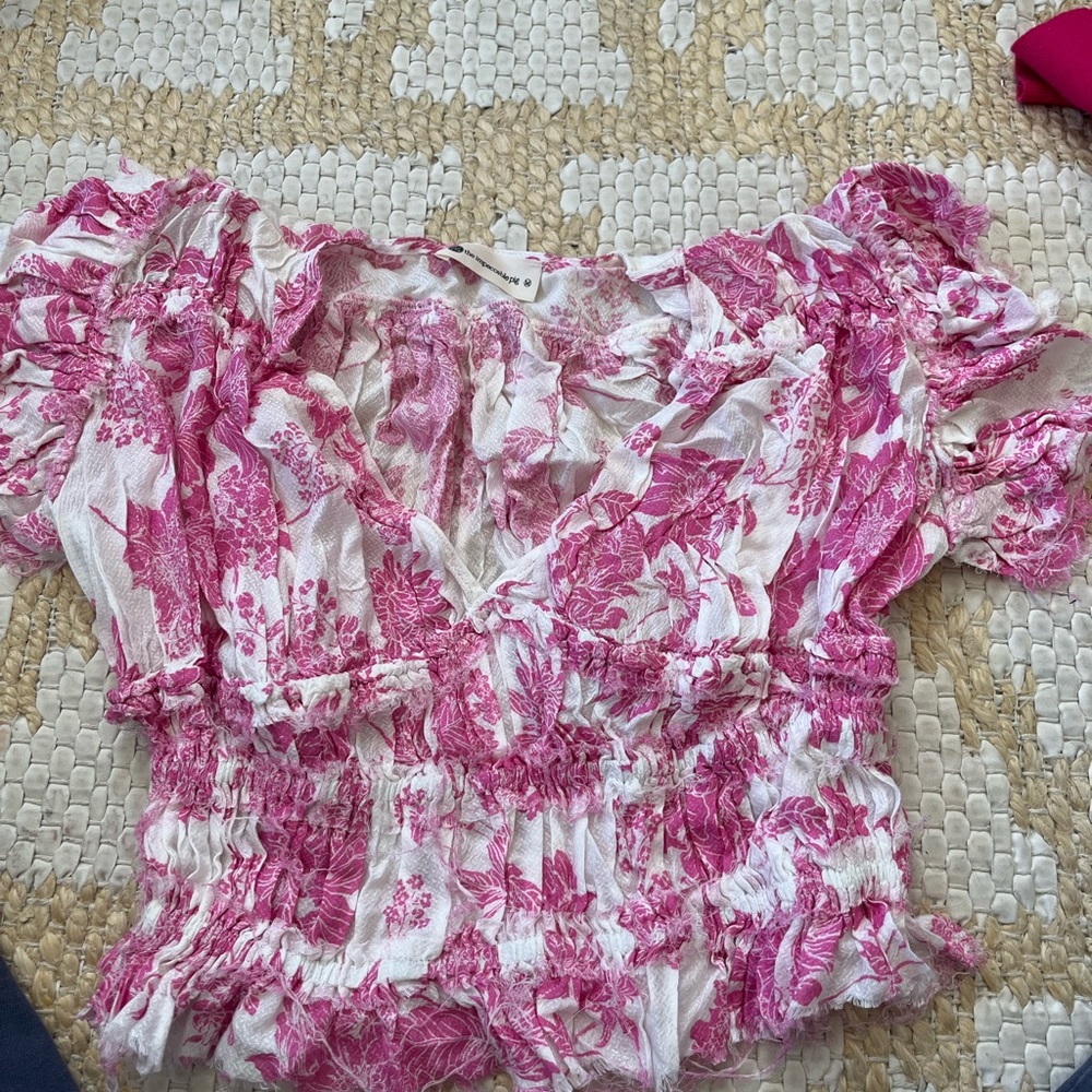 Preppy pink floral flattering shirt